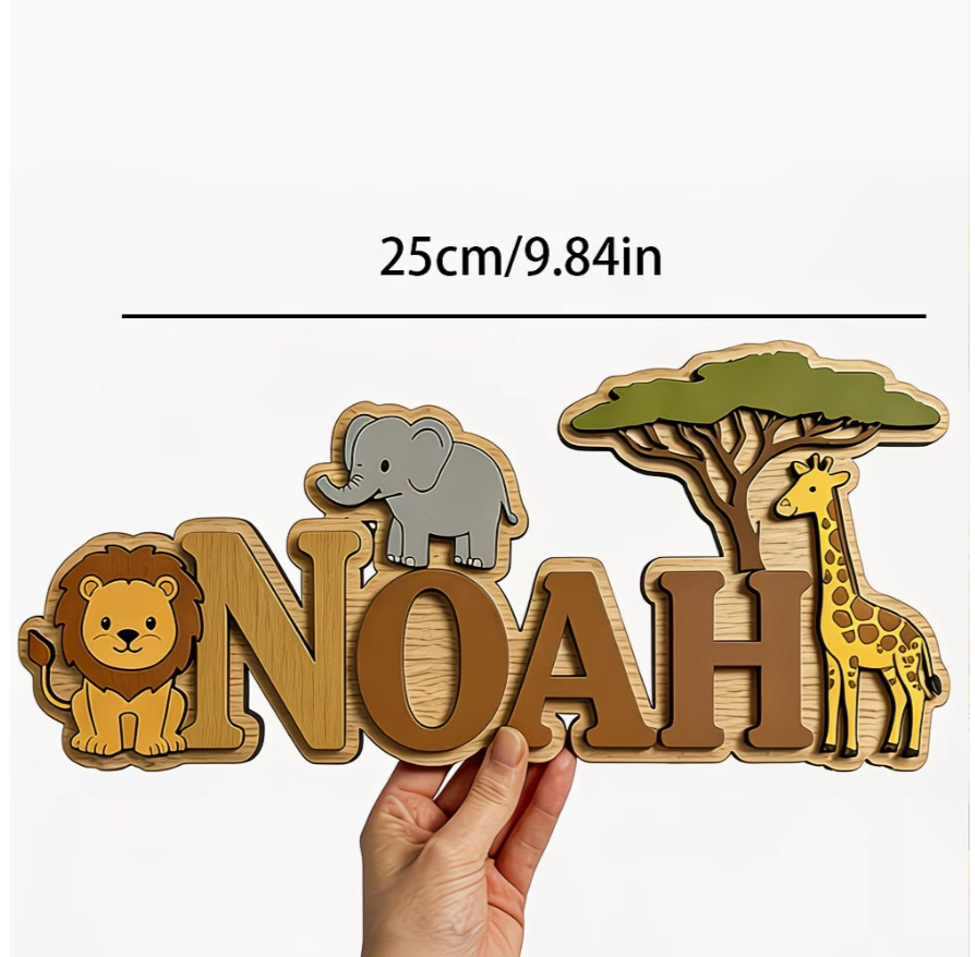 Personalised Wooden Name Sign – Jungle Themed