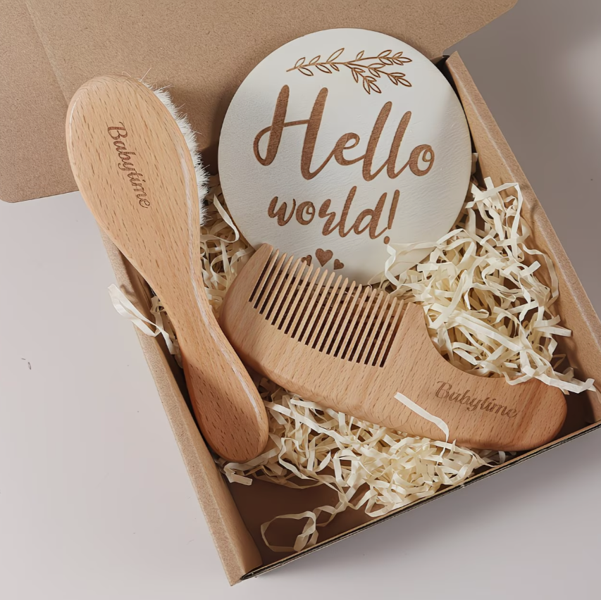 Personalised Beechwood Children's Comb and Brush Gift Set