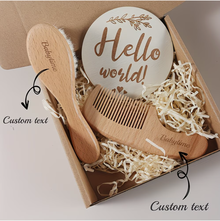 Personalised Beechwood Children's Comb and Brush Gift Set